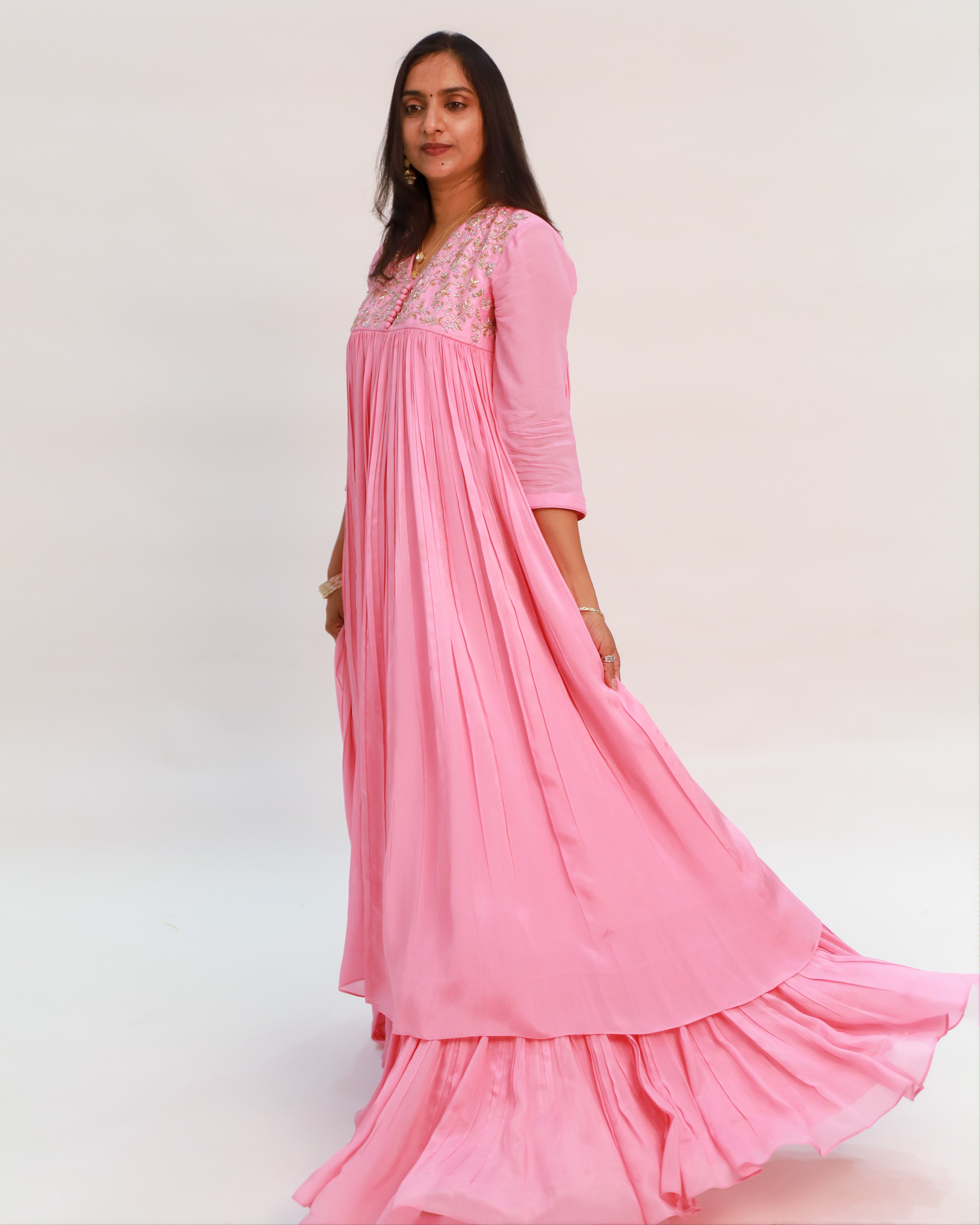 Pink Double Layered Ruched Dress