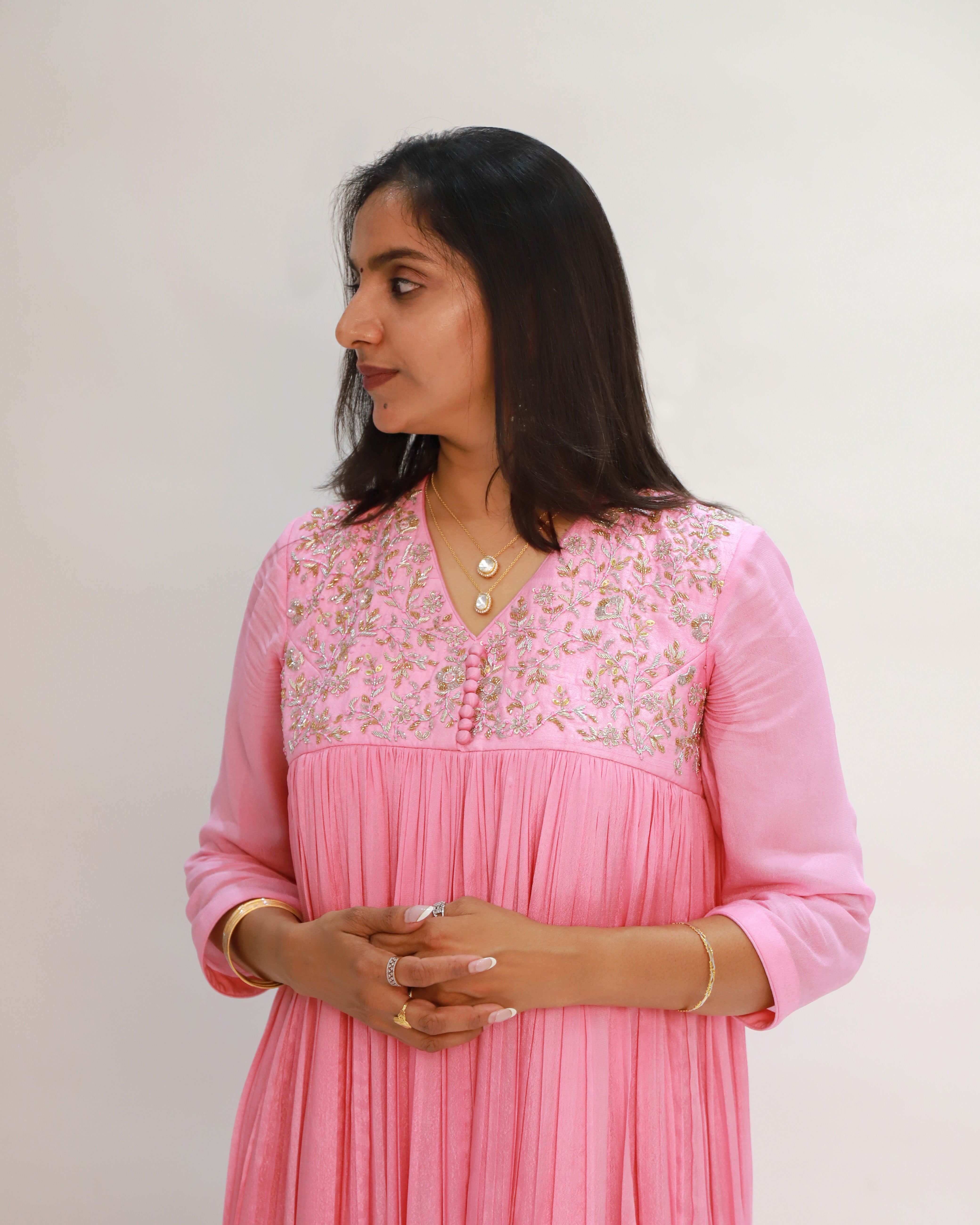 Pink Double Layered Ruched Dress