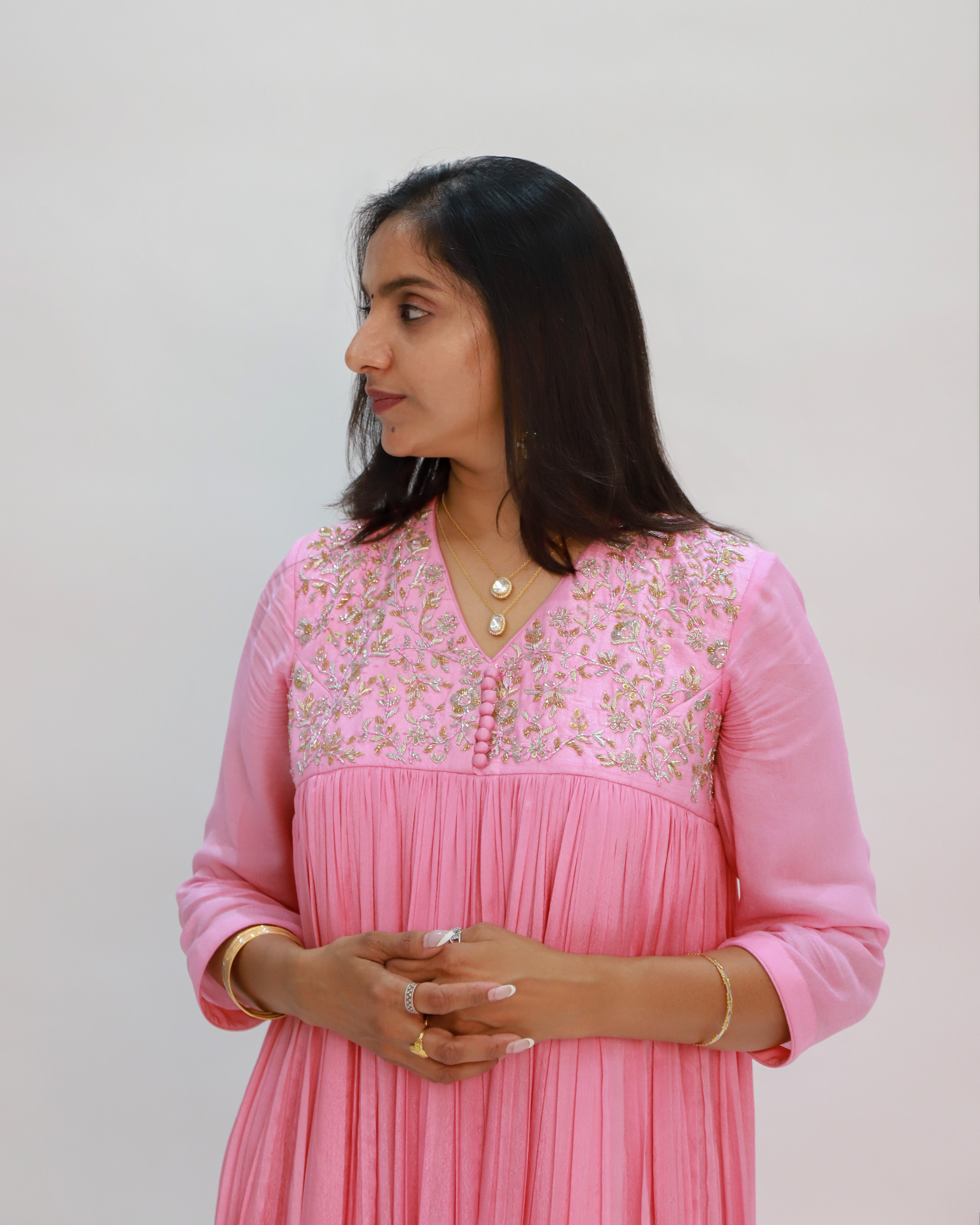 Pink Double Layered Ruched Dress