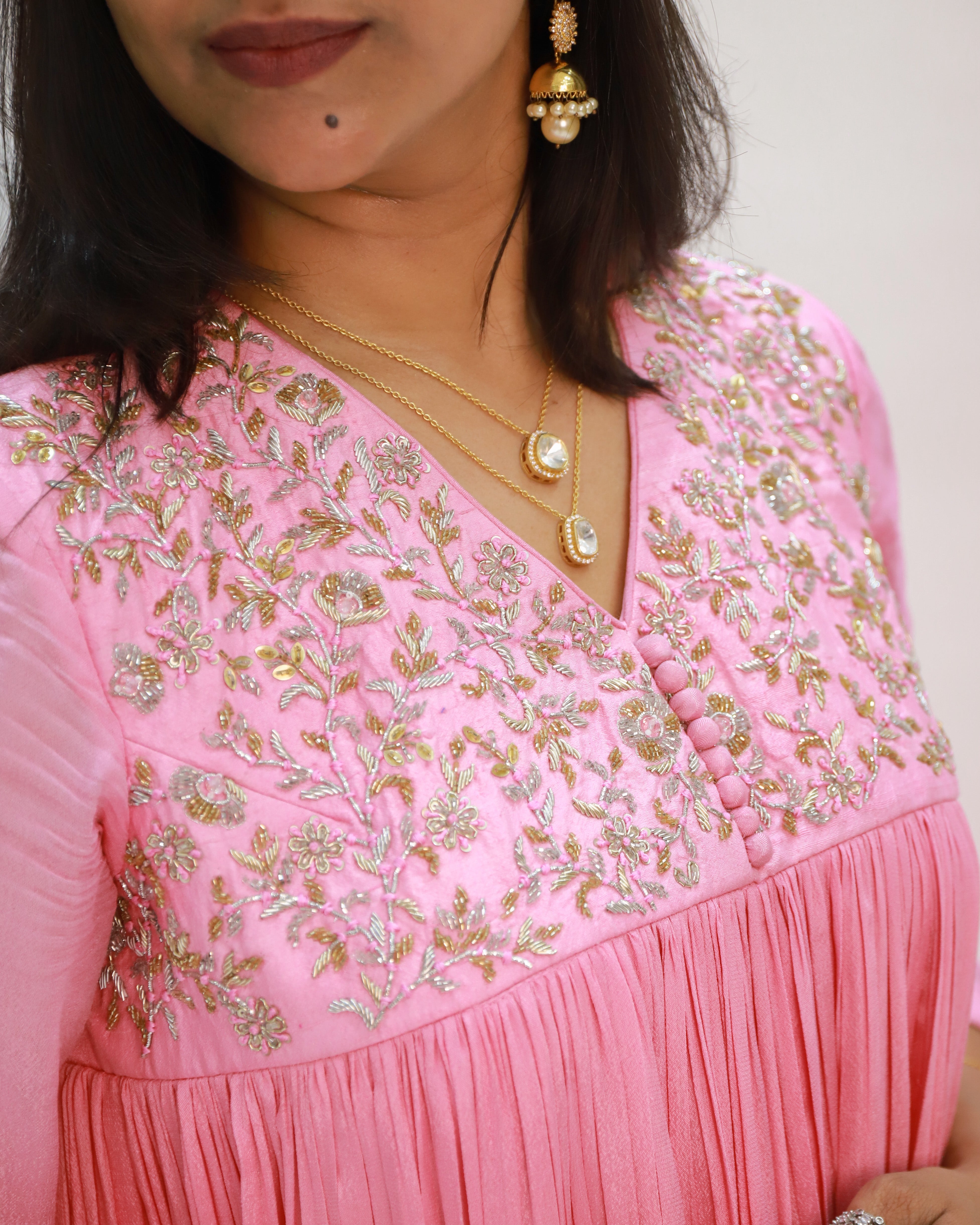 Pink Double Layered Ruched Dress