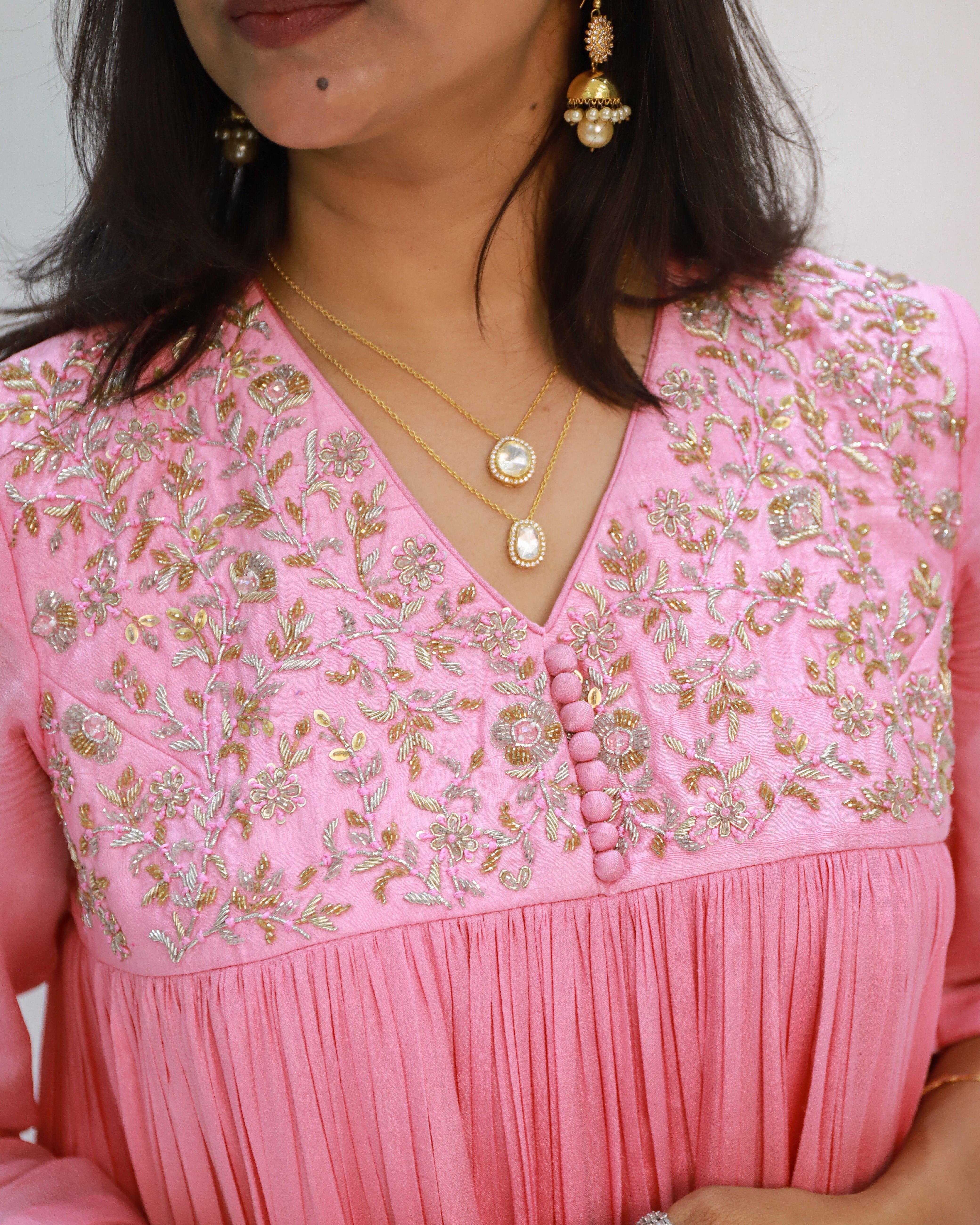 Pink Double Layered Ruched Dress