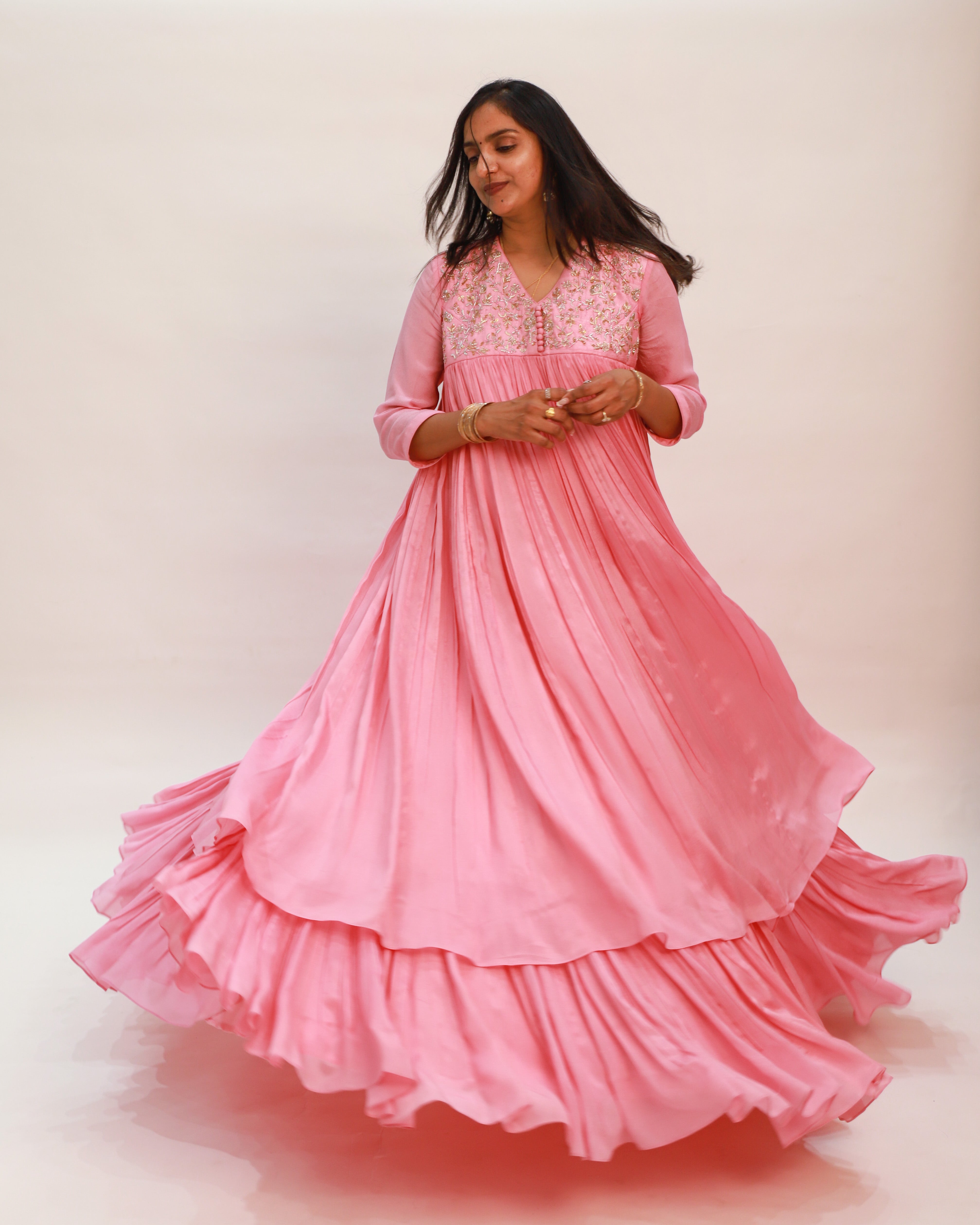 Pink Double Layered Ruched Dress