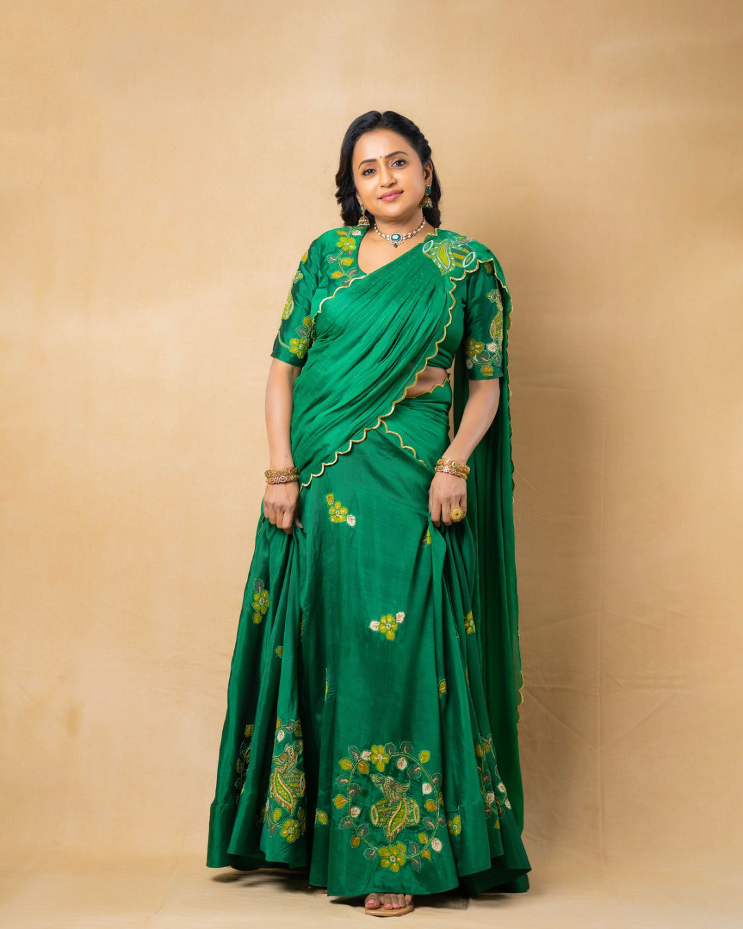 Green Mangalagiri Lehanga Set