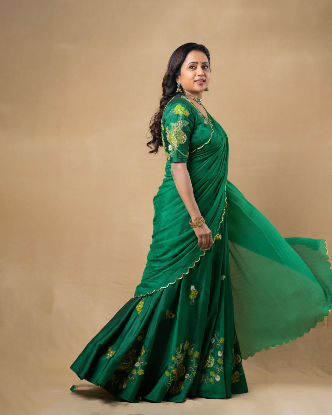 Green Mangalagiri Lehanga Set