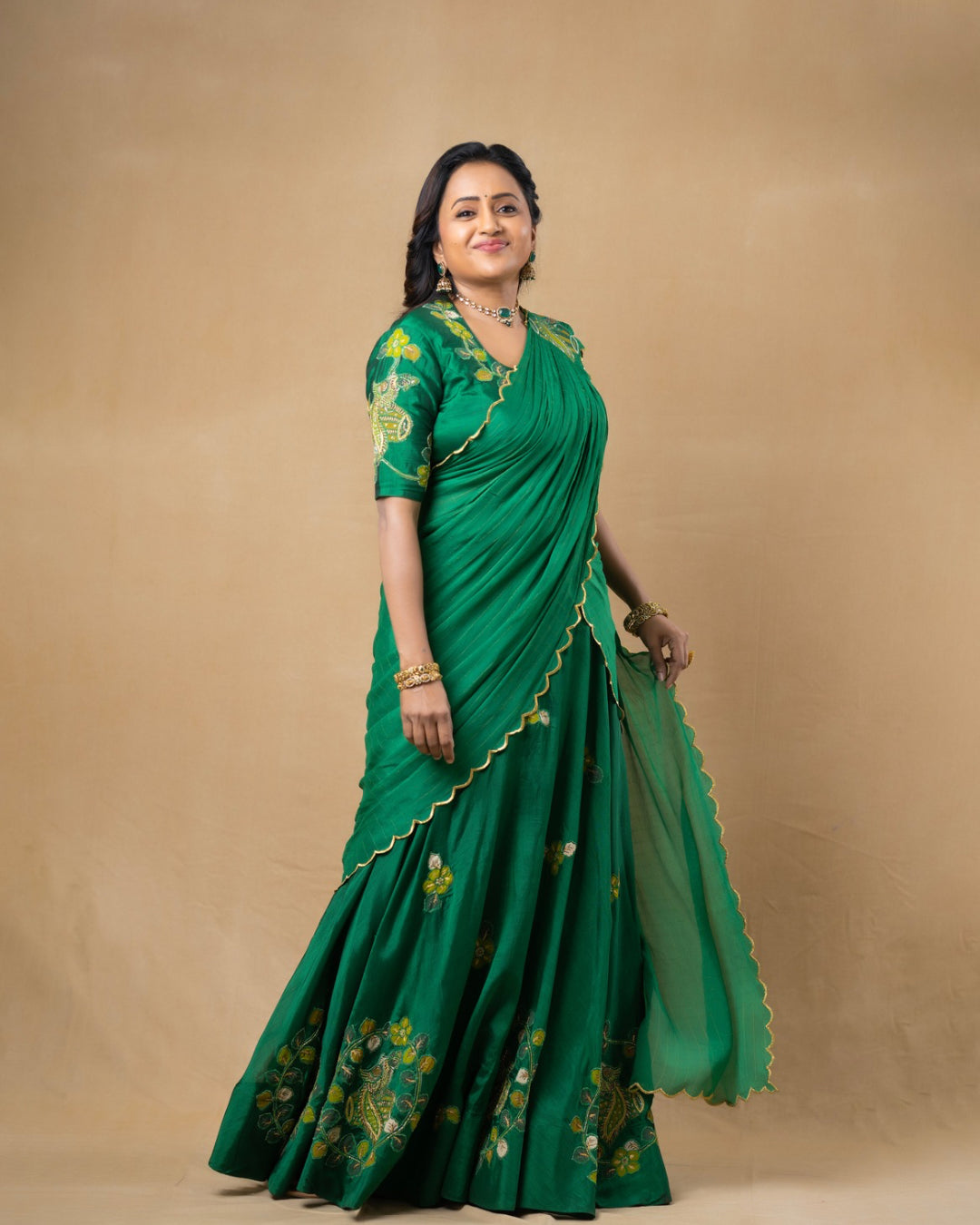 Green Mangalagiri Lehanga Set