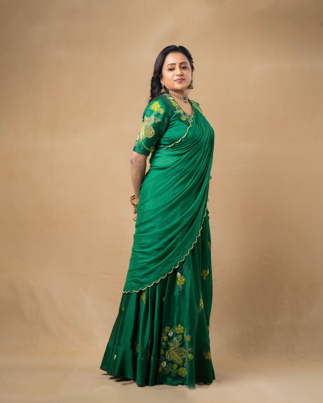 Green Mangalagiri Lehanga Set