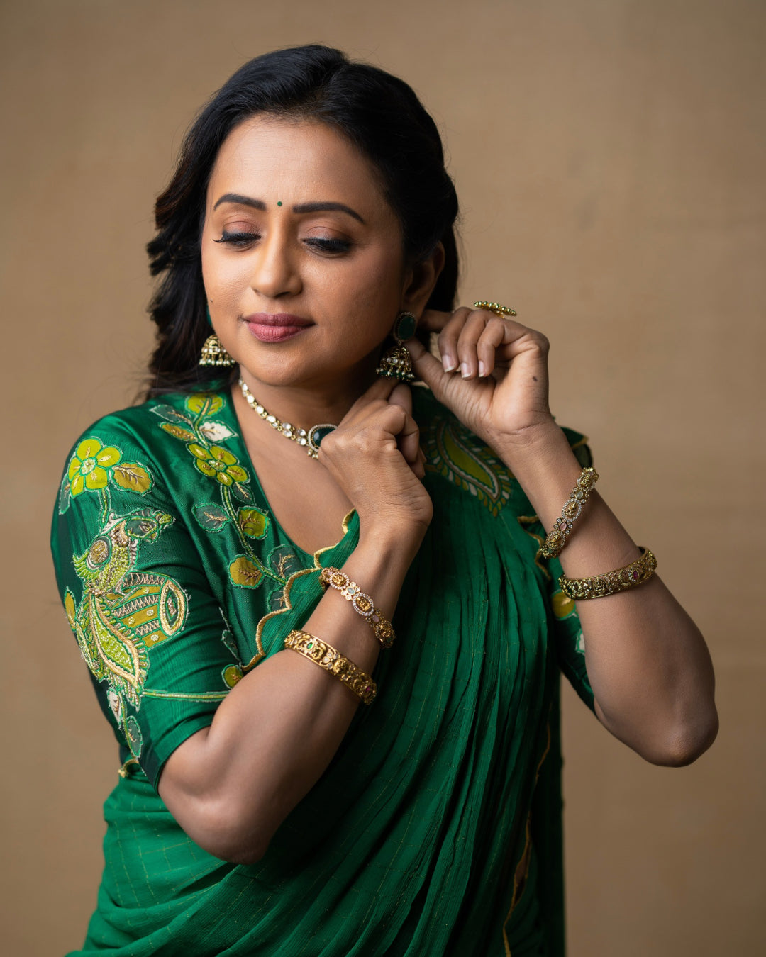 Green Mangalagiri Lehanga Set