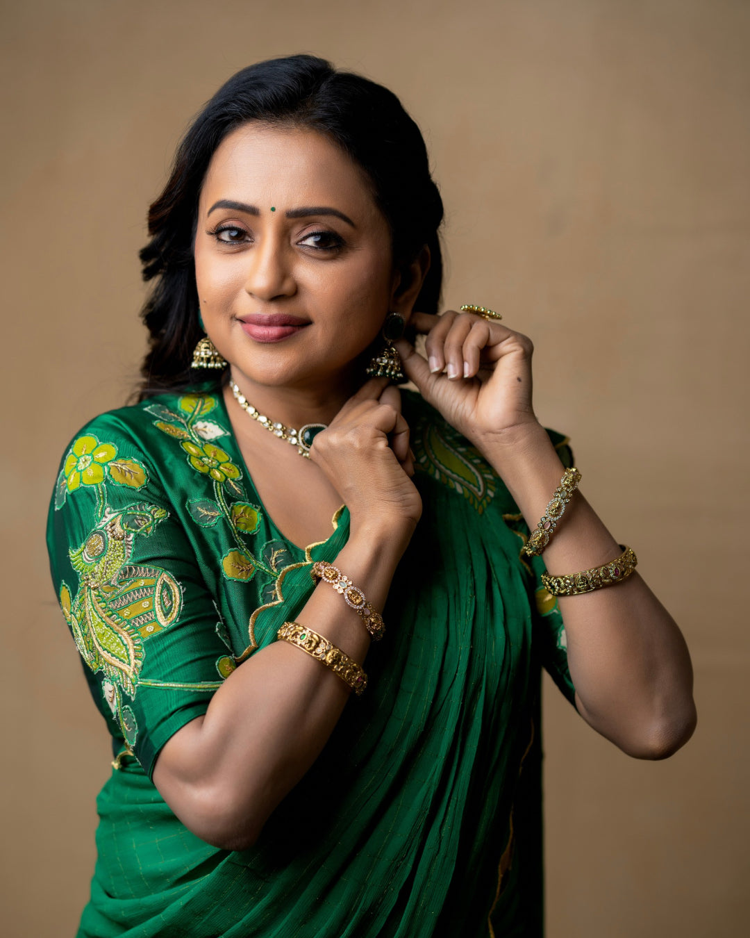 Green Mangalagiri Lehanga Set