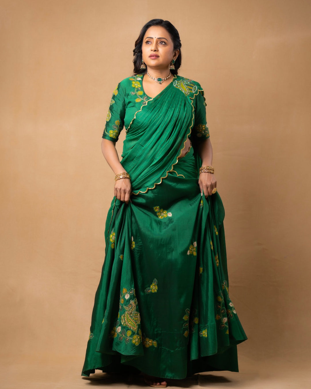 Green Mangalagiri Lehanga Set