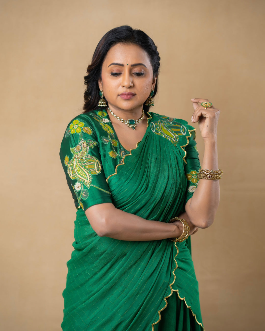 Green Mangalagiri Lehanga Set