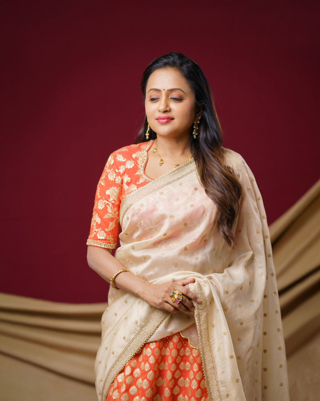 Orange Banarasi Kali Lehanga  Set