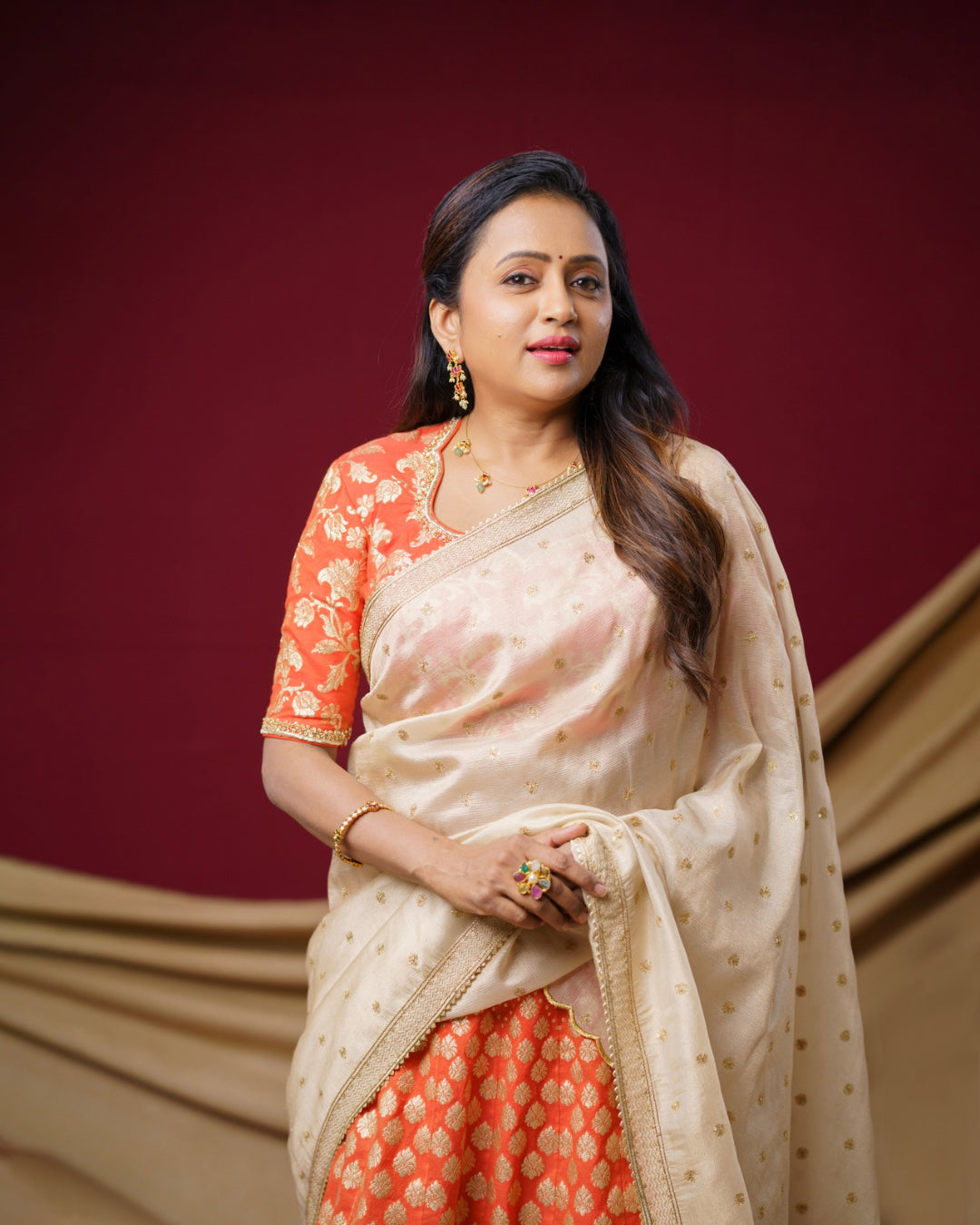 Orange Banarasi Kali Lehanga  Set