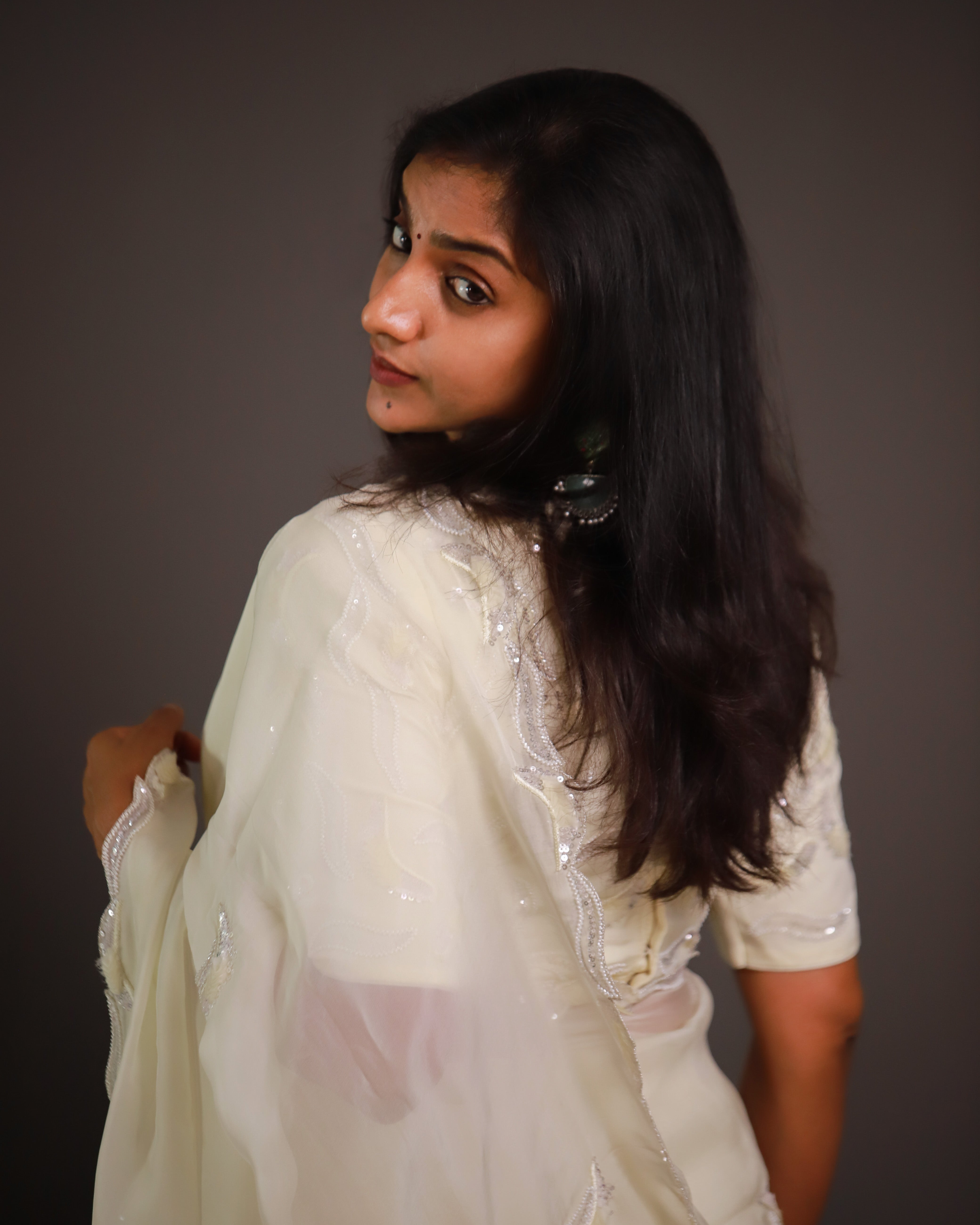 Offwhite Pure Falling Organza saree with Blouse