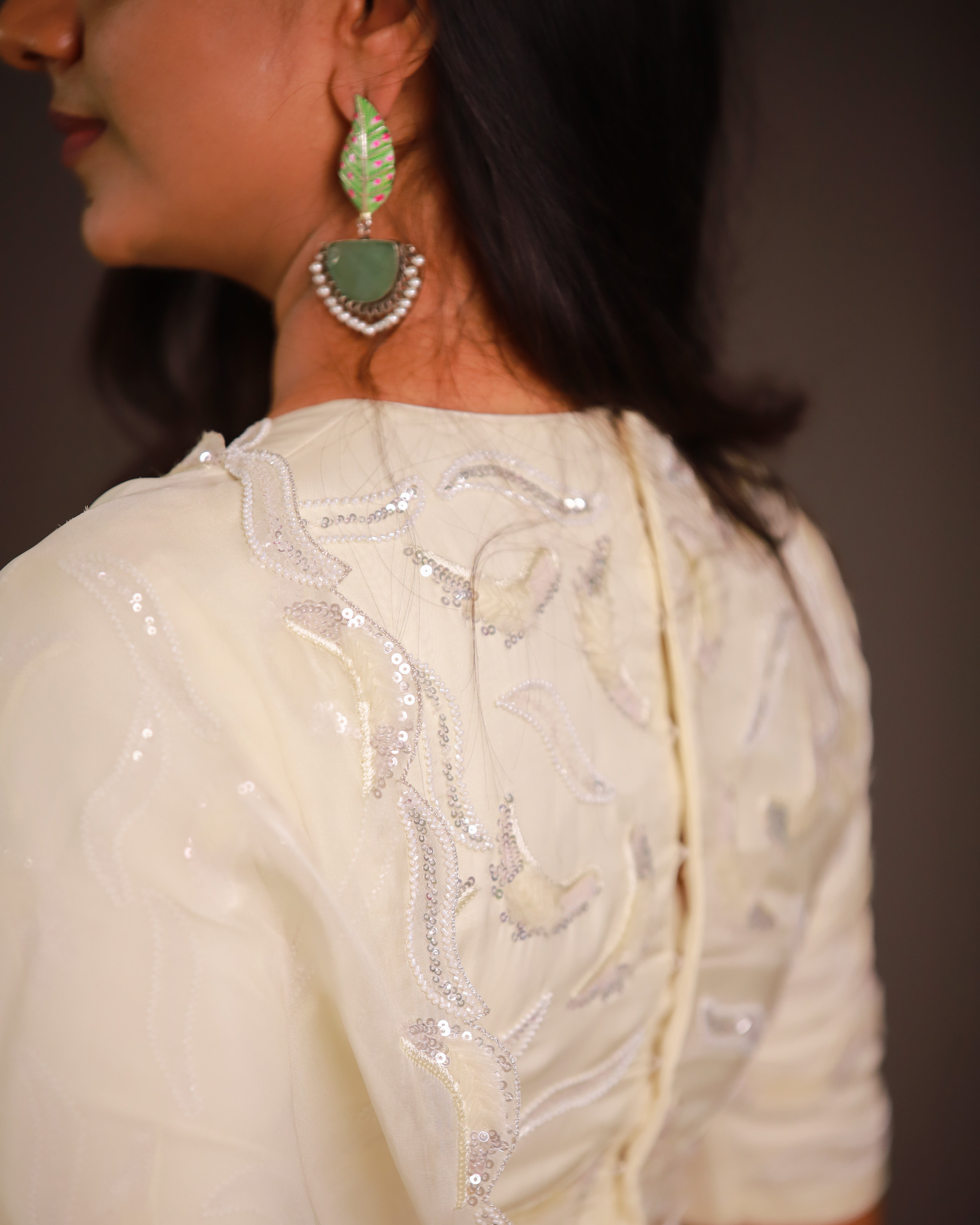 Offwhite Pure Falling Organza saree with Blouse