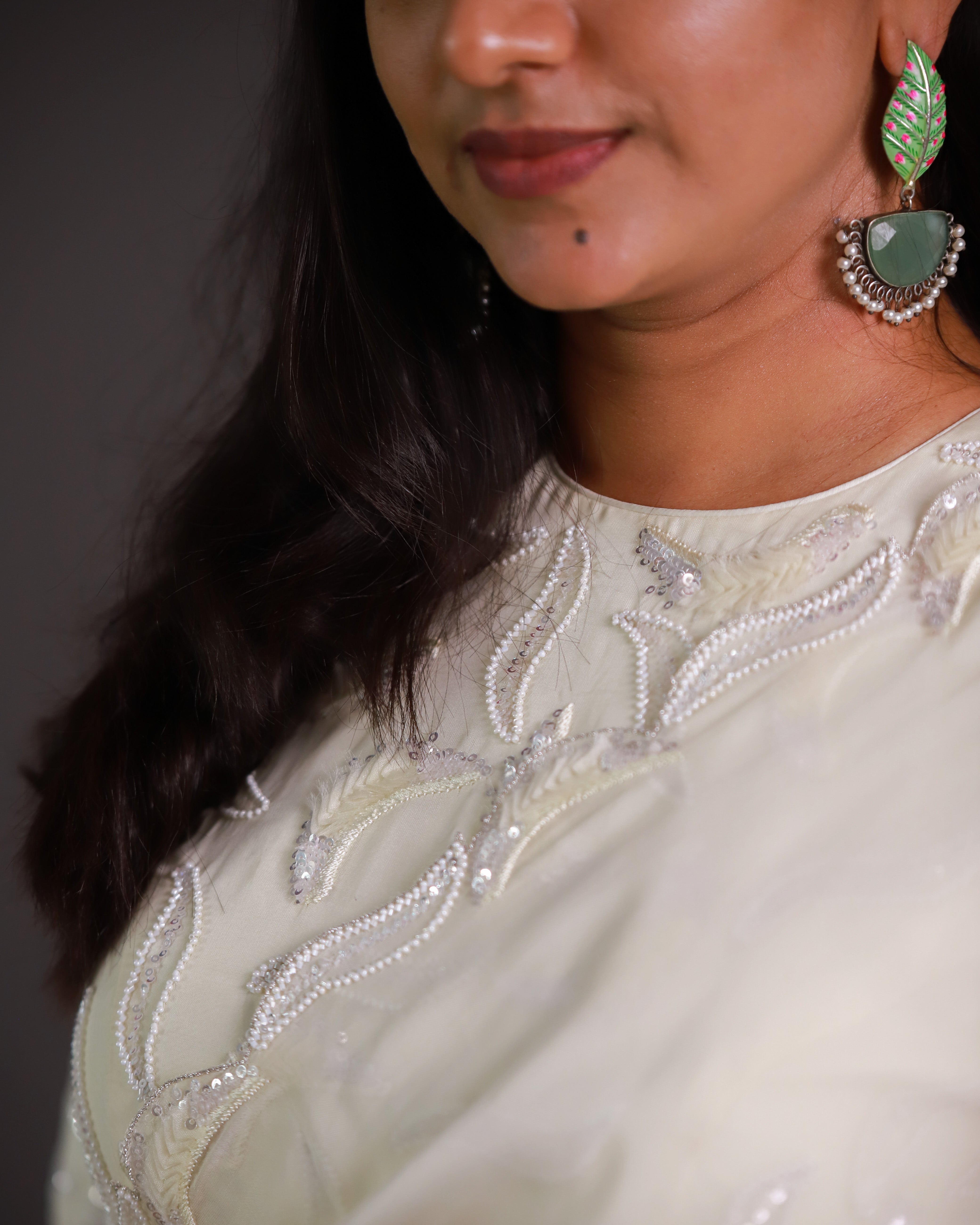 Offwhite Pure Falling Organza saree with Blouse