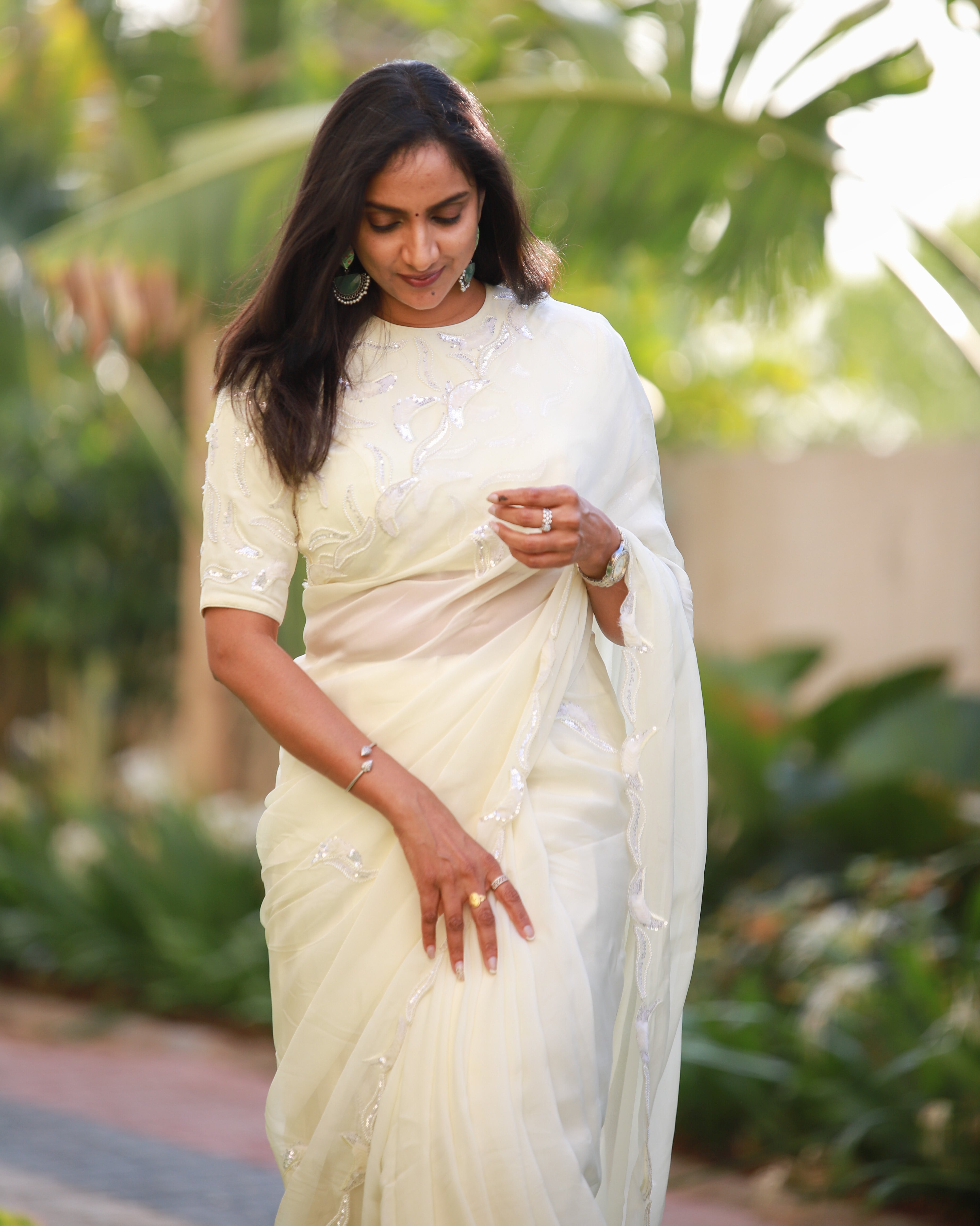 Offwhite Pure Falling Organza saree with Blouse