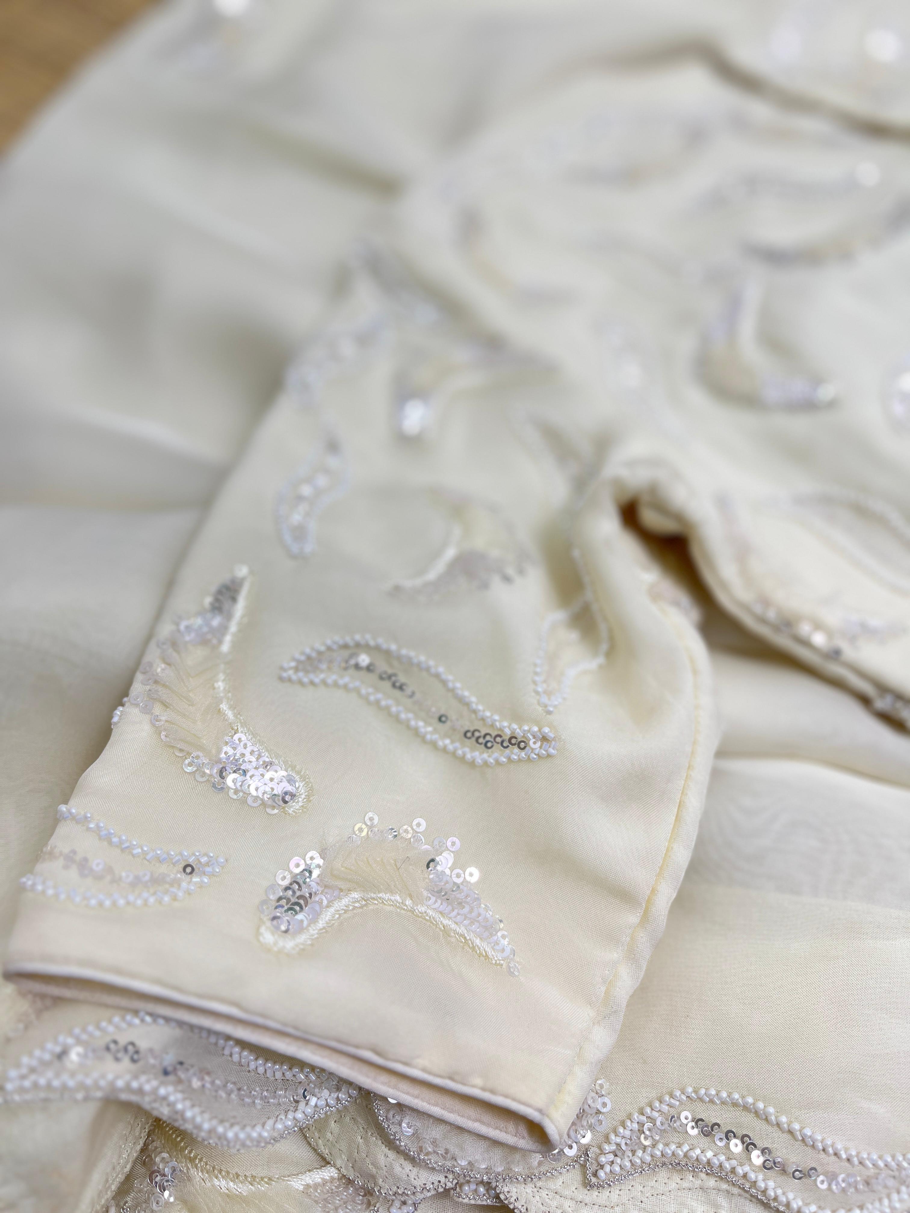 Offwhite Pure Falling Organza saree with Blouse